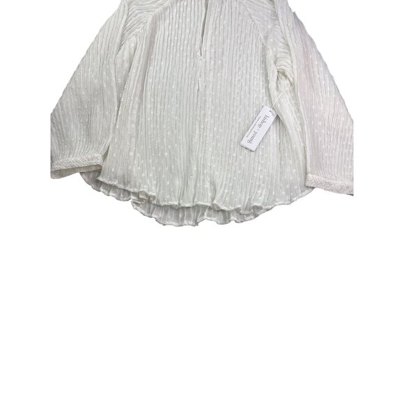Bishop + Young Modern Romance Pleated Blouse Top M Ivory Sheer Keyhole Lace New - Picture 3 of 11